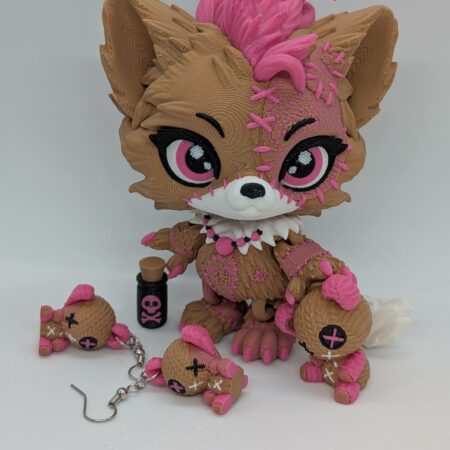 3d Printed Lupa Wolf doll with teddy and matching earrings