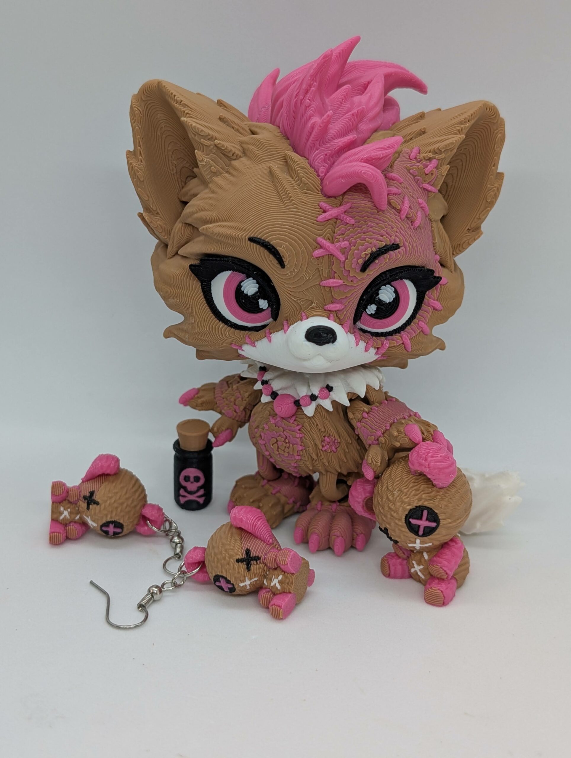 3d Printed Lupa Wolf doll with teddy and matching earrings