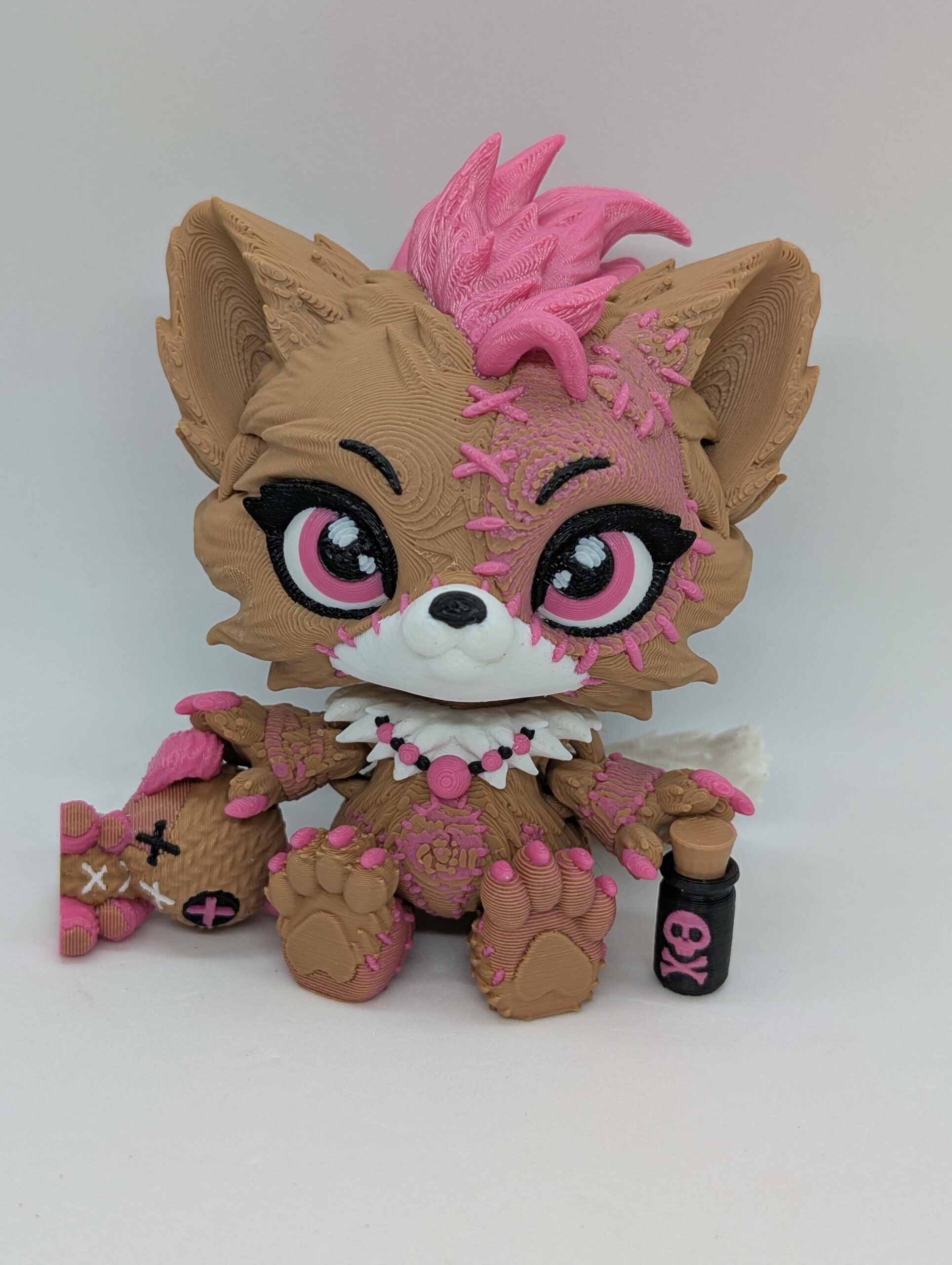 3d Printed Lupa Wolf doll with teddy and matching earrings - Image 2