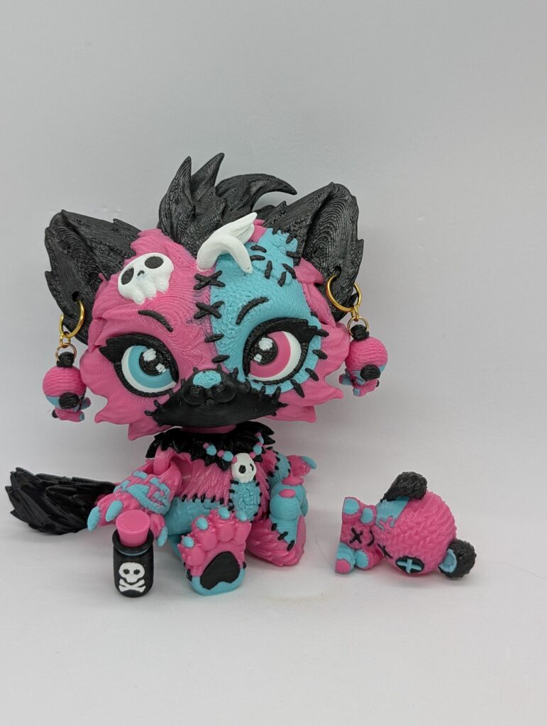 Lupa Wolf doll Hot Pink, Teal and black
