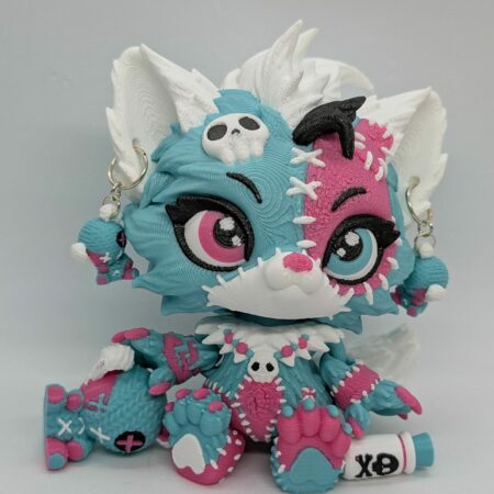 Lupa Wolf doll Teal, Hot Pink and White