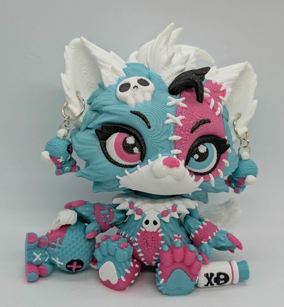 Lupa Wolf doll Teal, Hot Pink and White