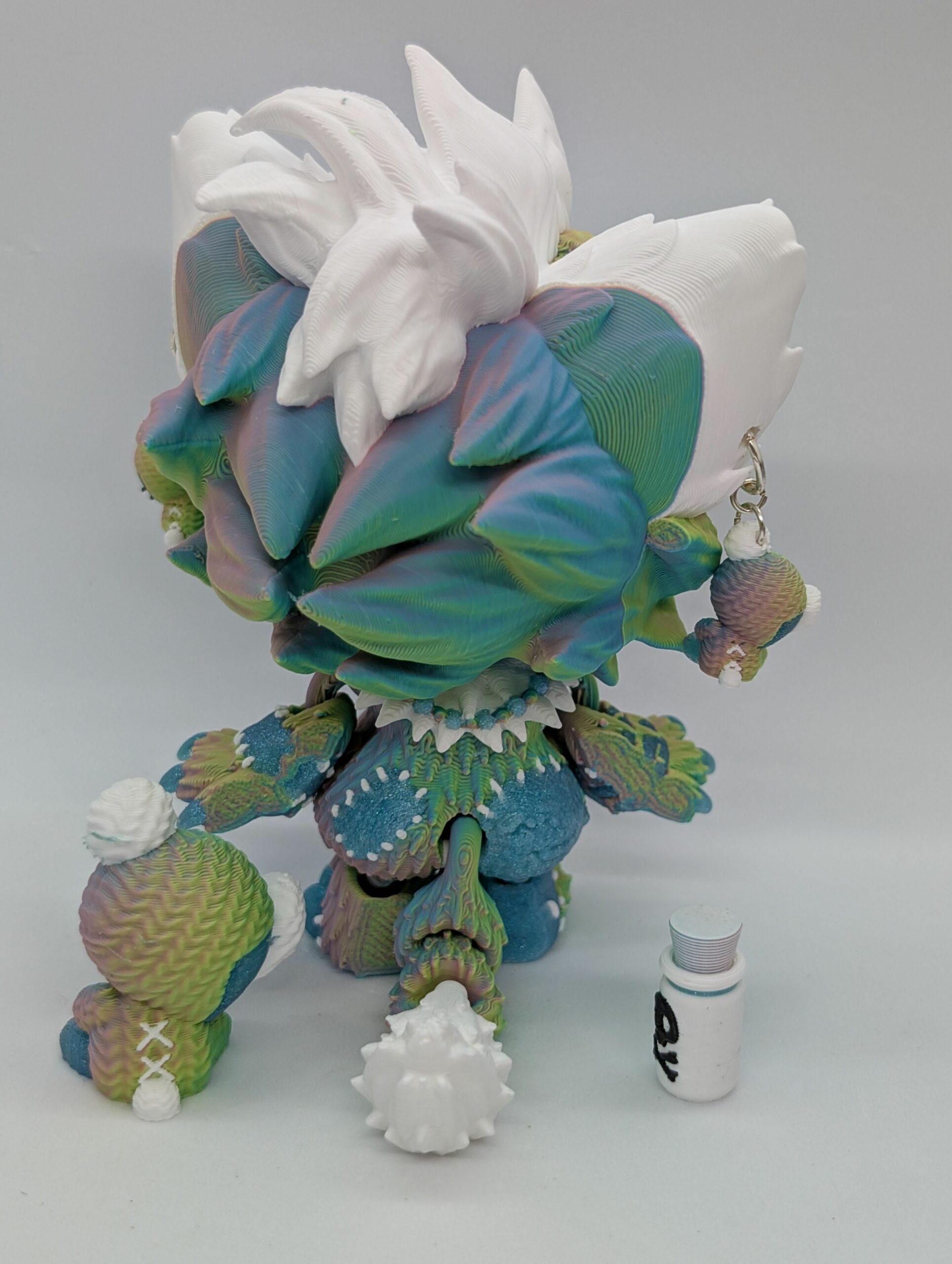 Lupa wolf doll white, colorshift and teal with teddy earrings - Image 3